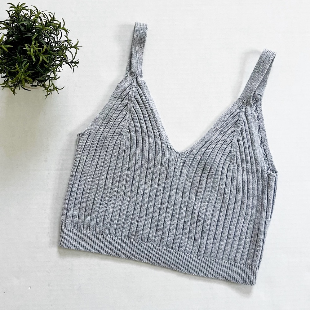 Aerie Ribbed Sleeveless Cropped Top in Gray